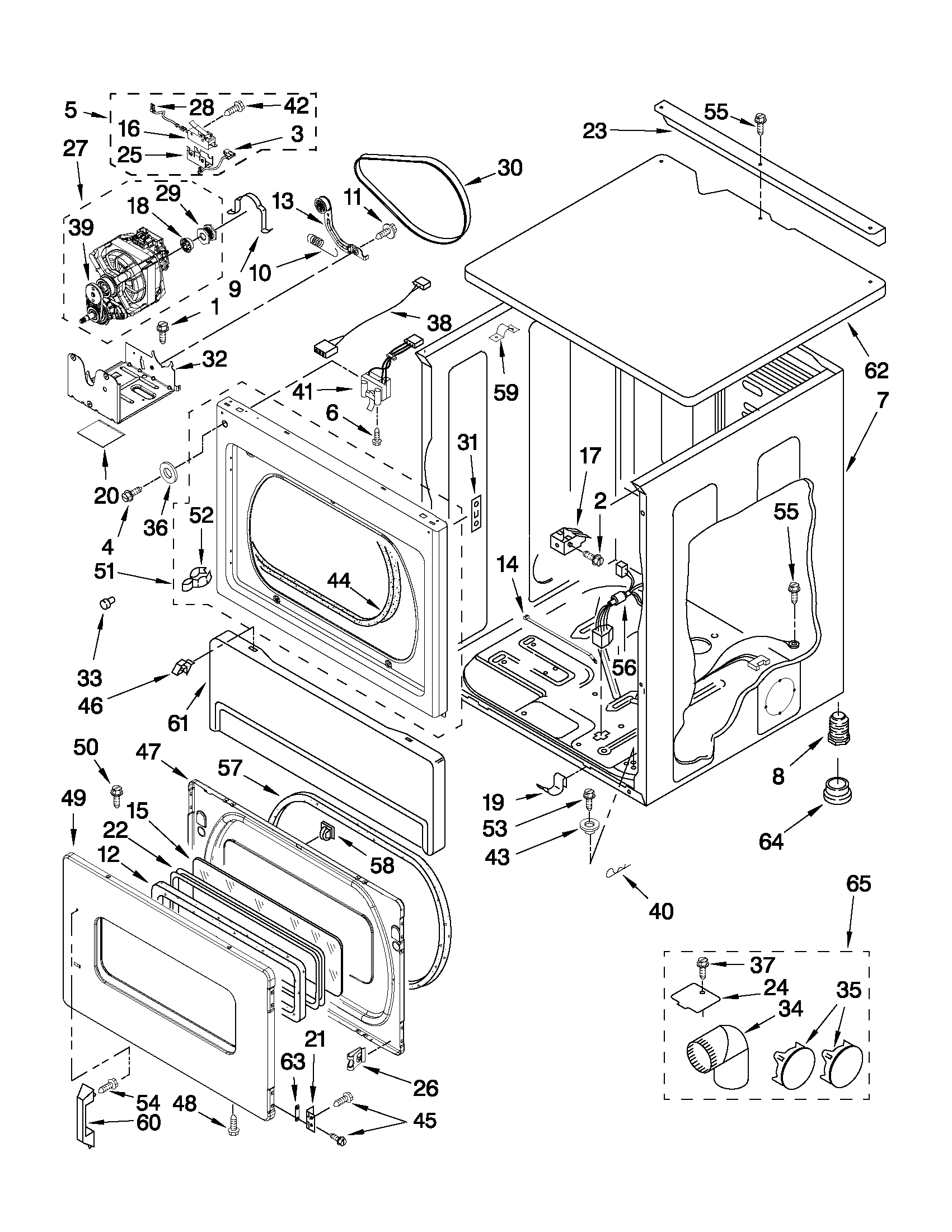 Upper cabinet and front panel parts