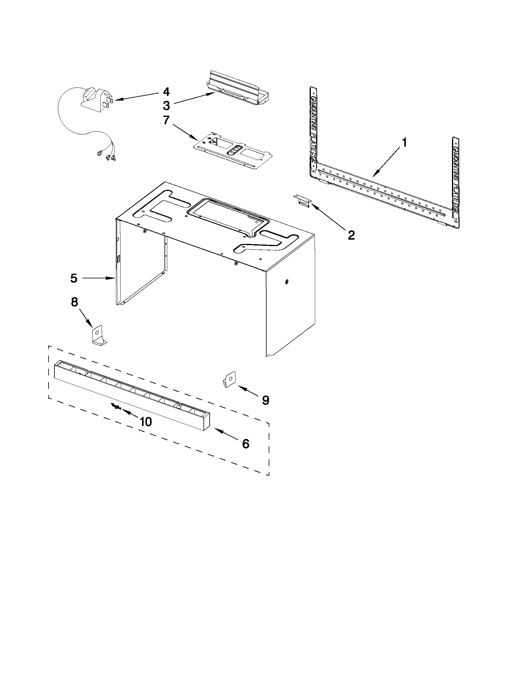 Cabinet and installation parts