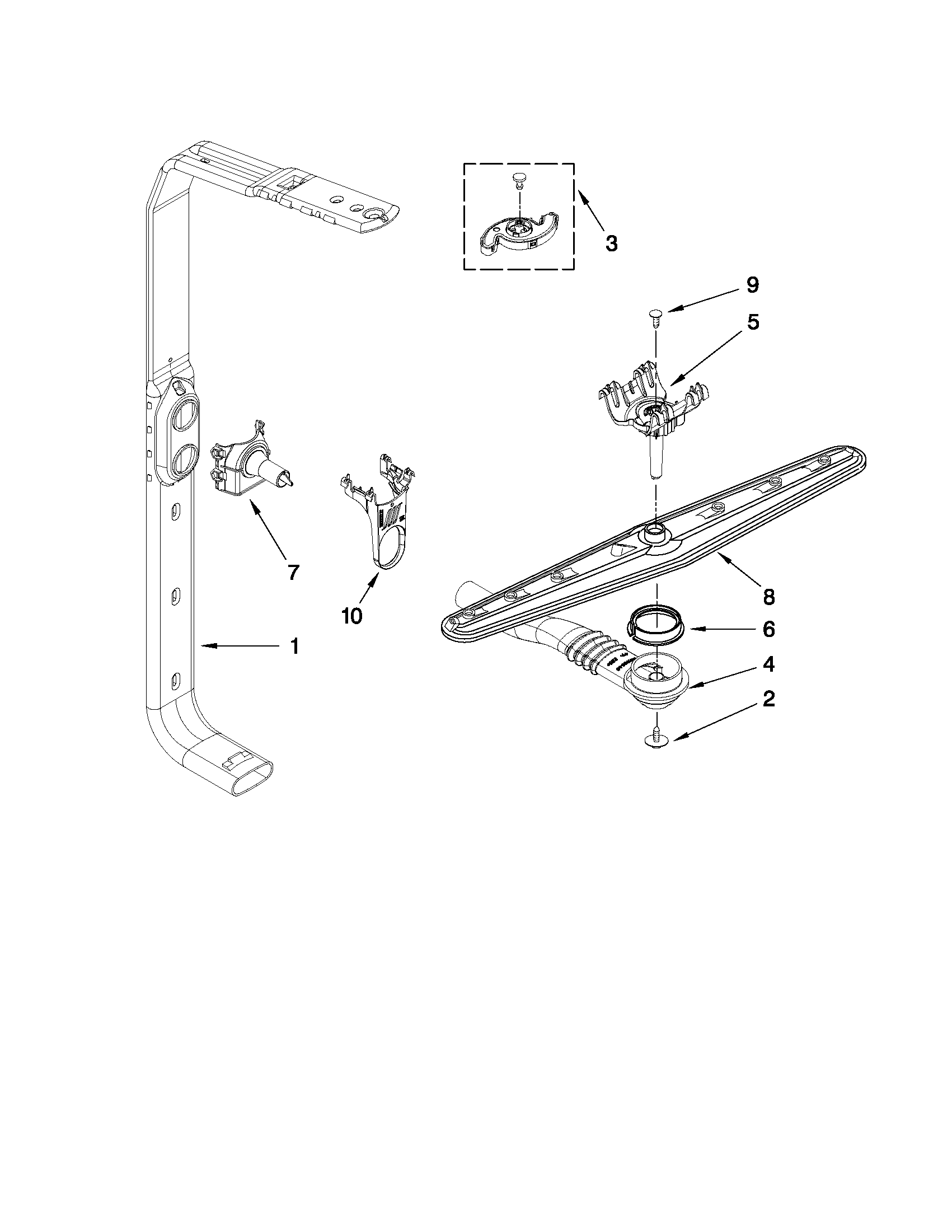 Upper wash and rinse parts
