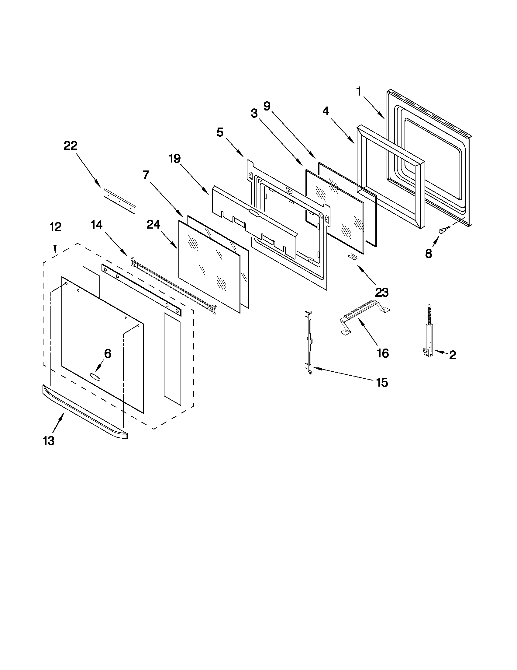 Upper oven door parts