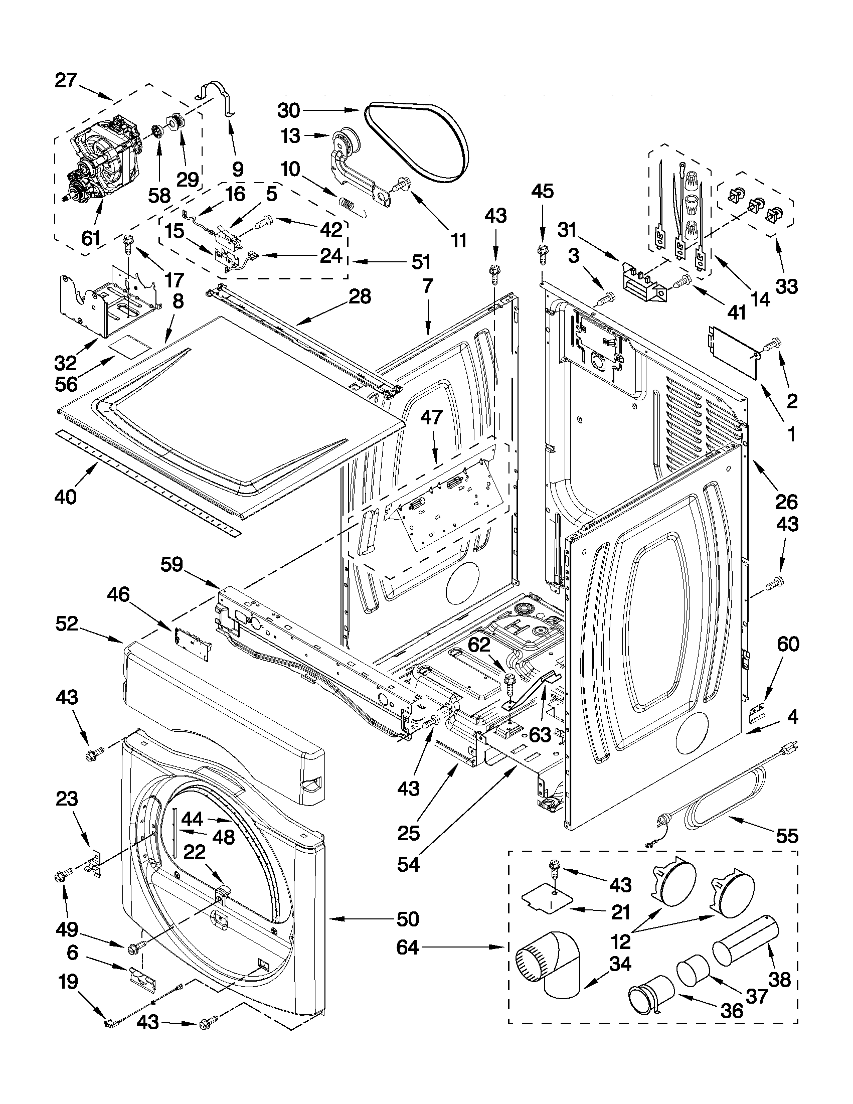 Dryer cabinet parts
