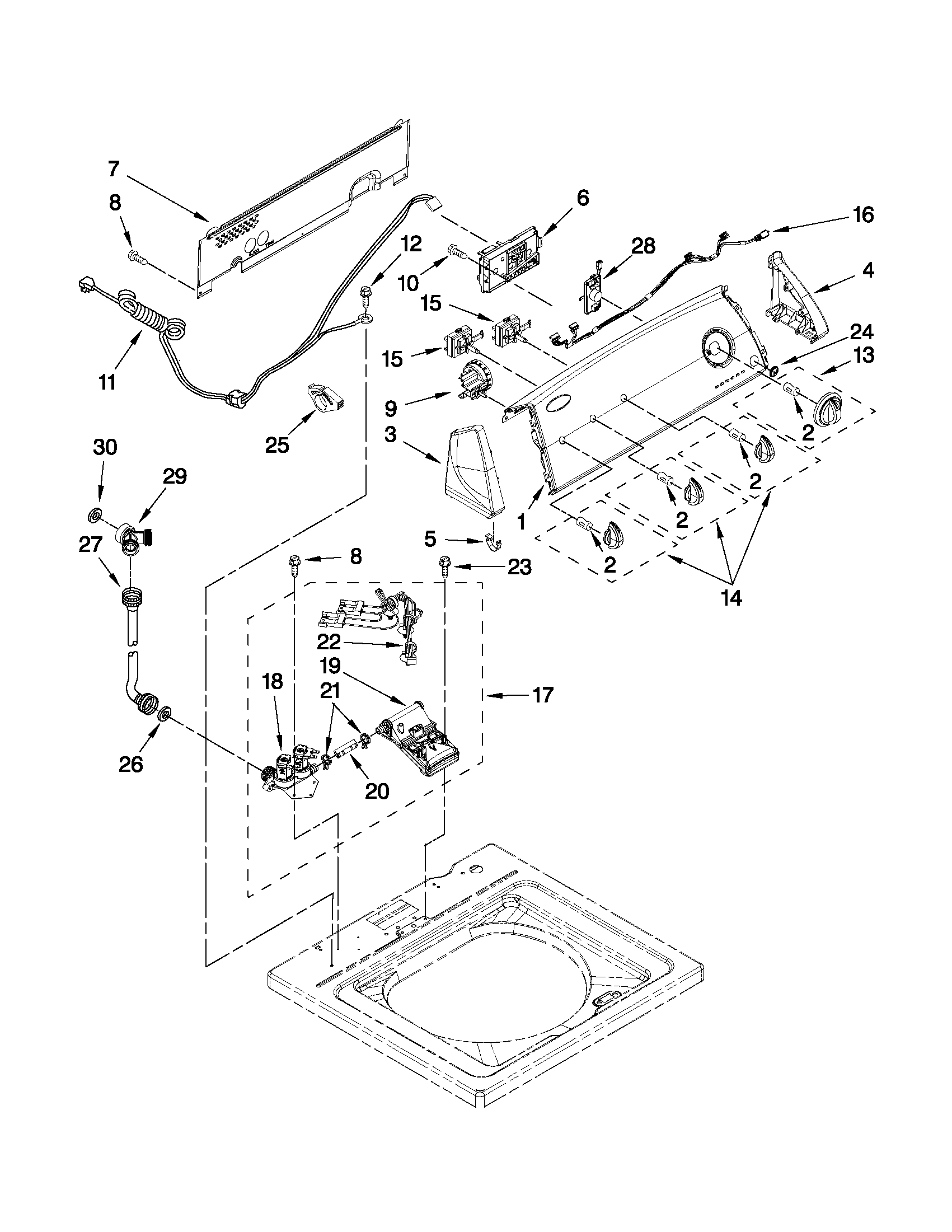Controls and water inlet parts