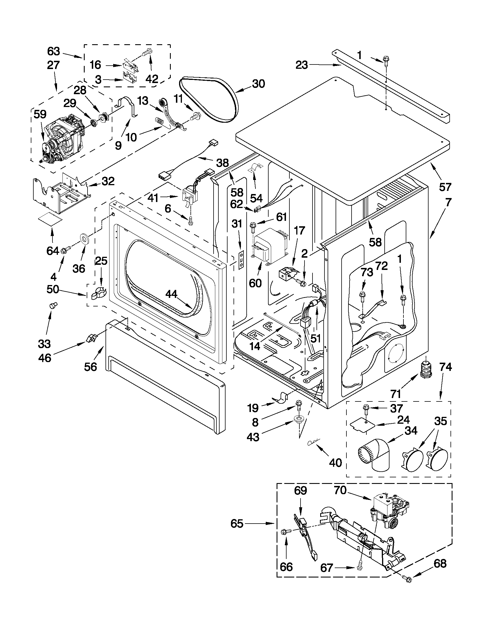 Upper cabinet and front panel parts