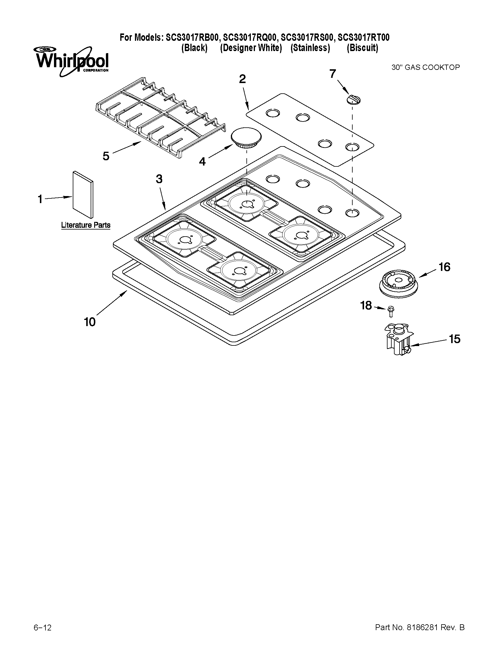 Cooktop, burner and grate parts