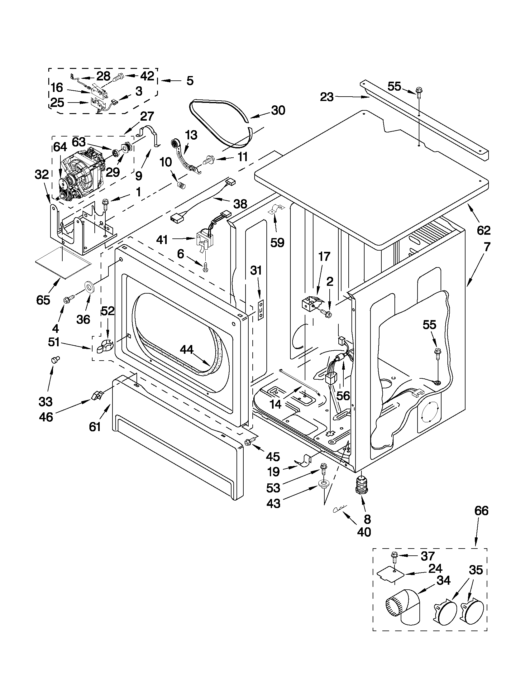 Upper cabinet and front panel parts