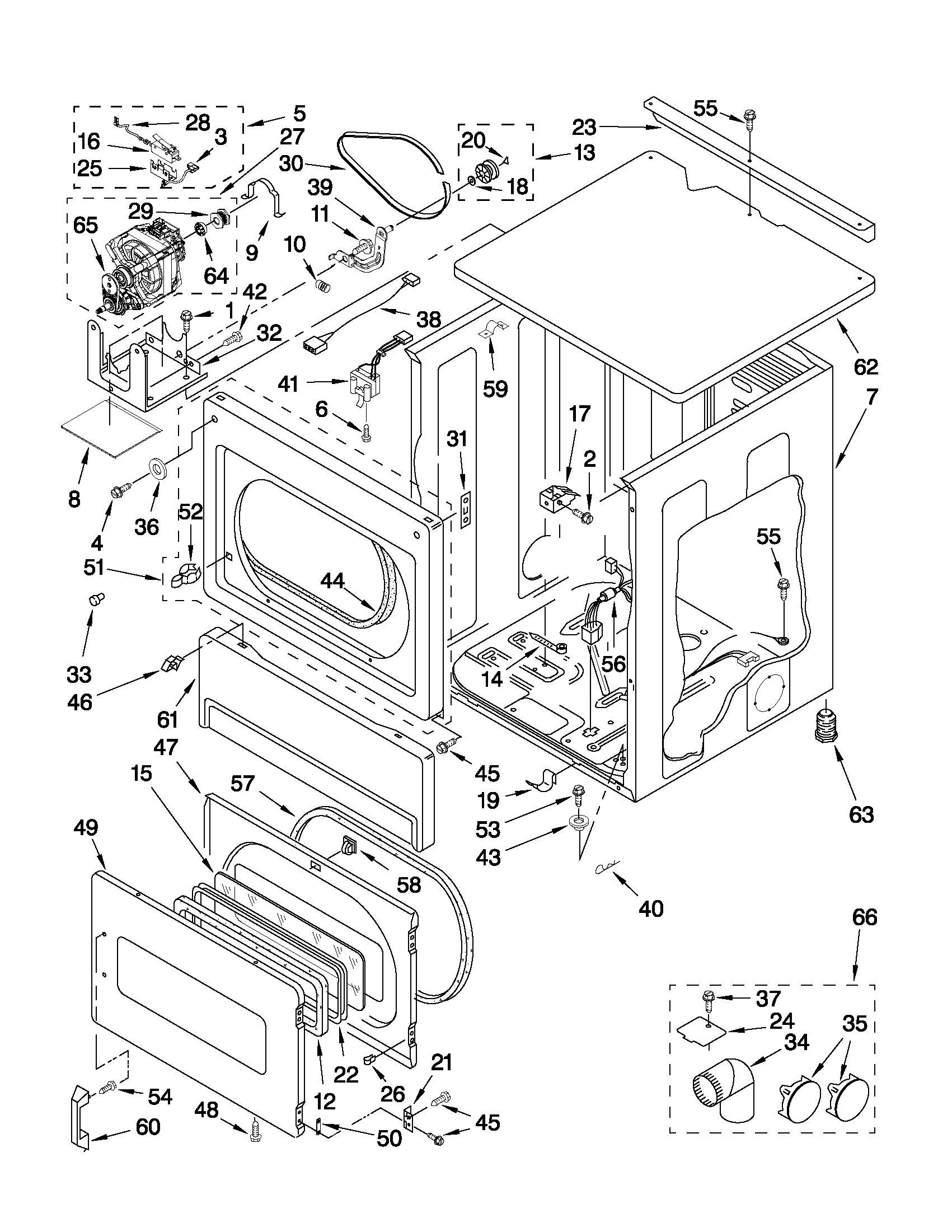 Upper cabinet and front panel parts