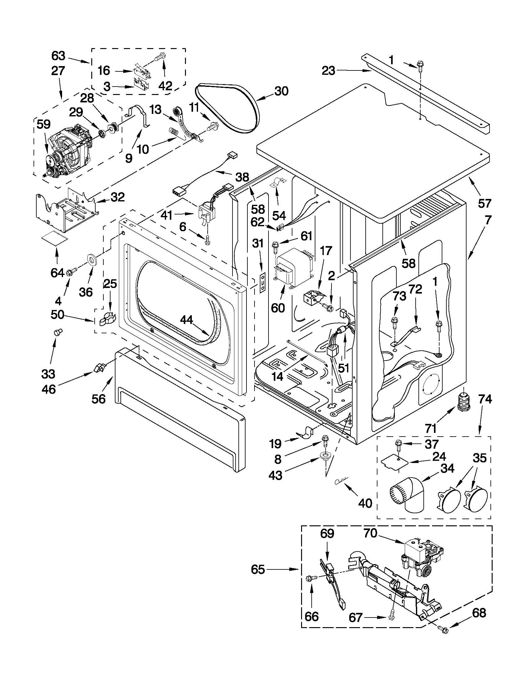 Upper cabinet and front panel parts
