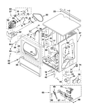 Upper cabinet and front panel parts