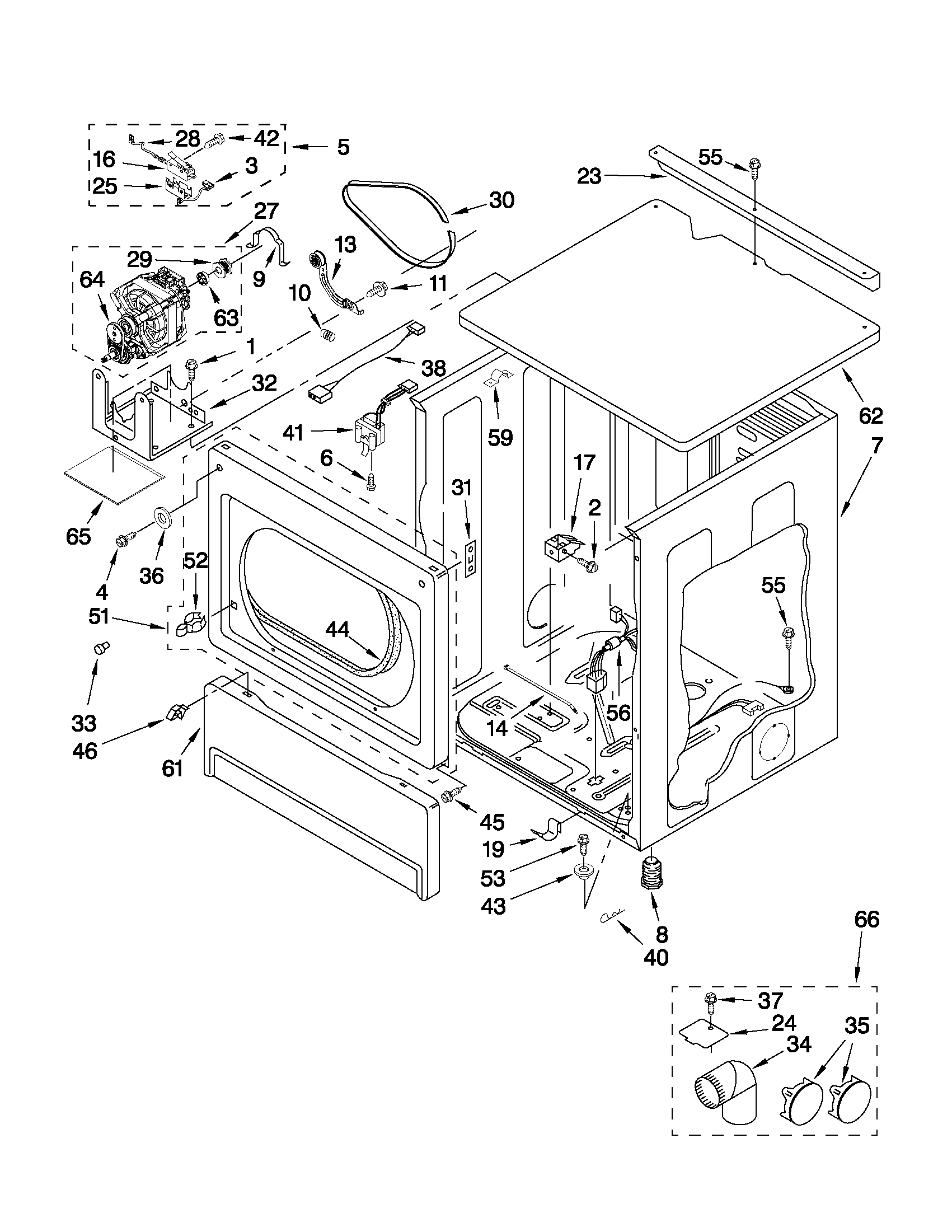 Upper cabinet and front panel parts