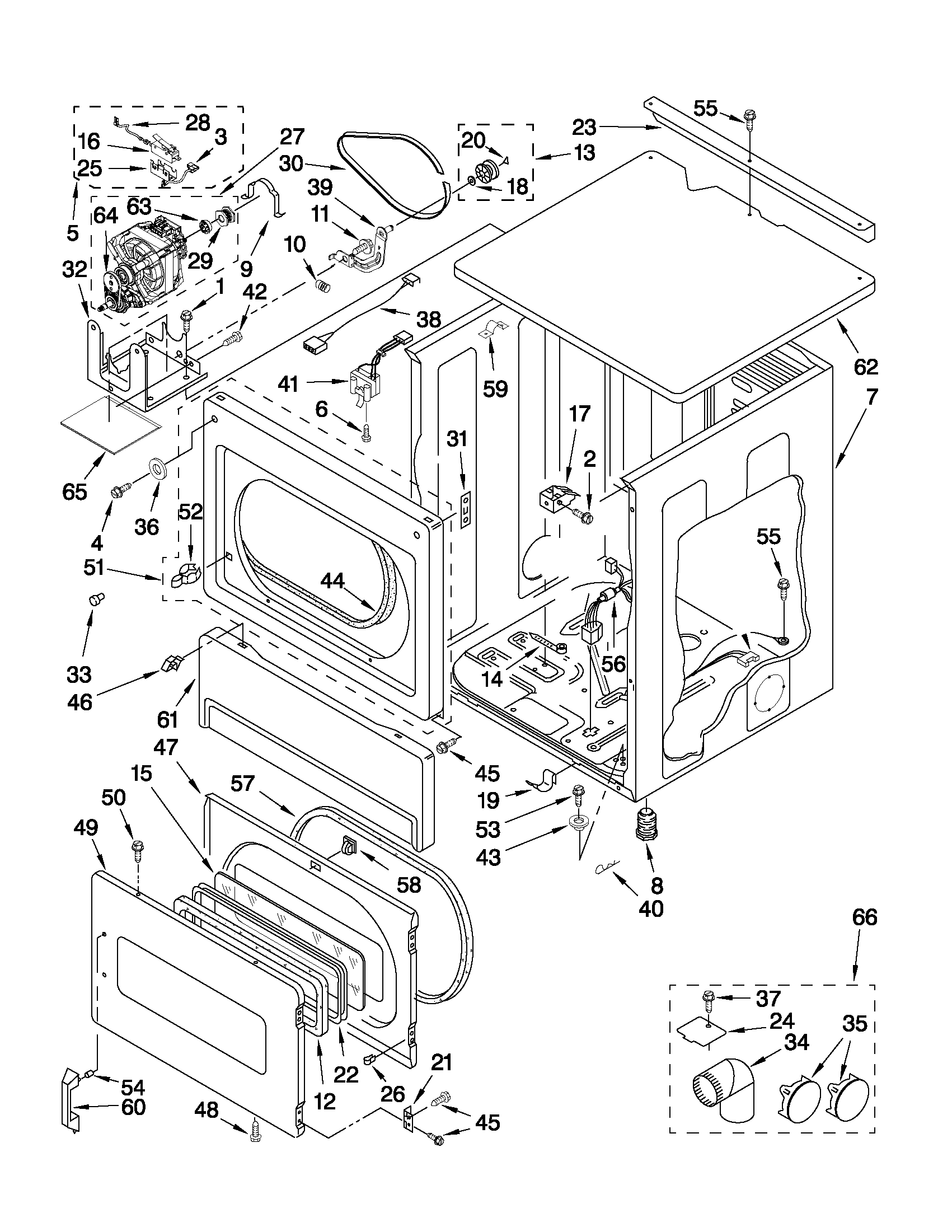 Upper cabinet and front panel parts