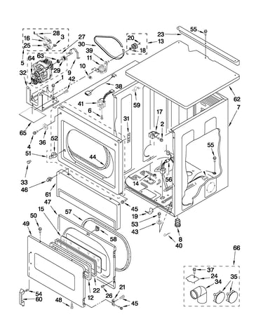 Upper cabinet and front panel parts
