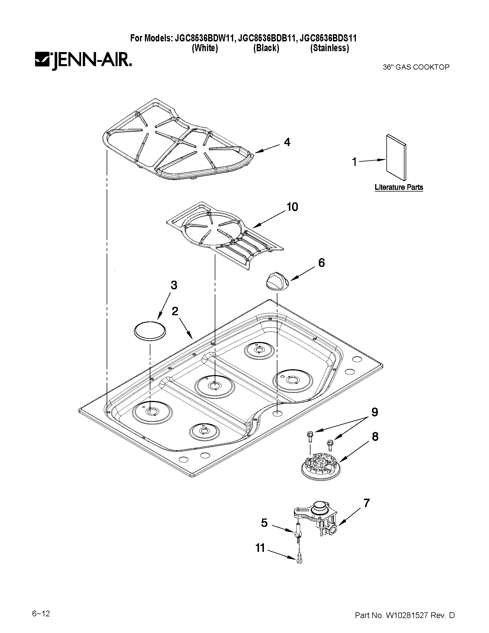 Cooktop, burner and grate parts