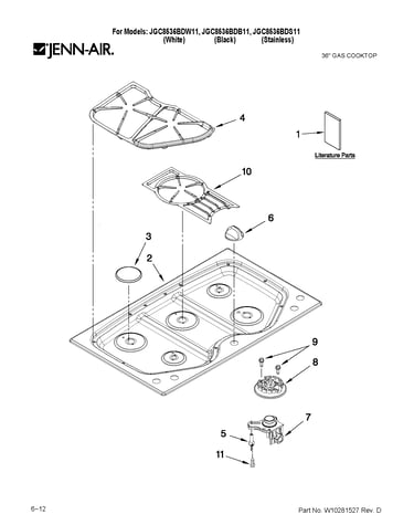Cooktop, burner and grate parts