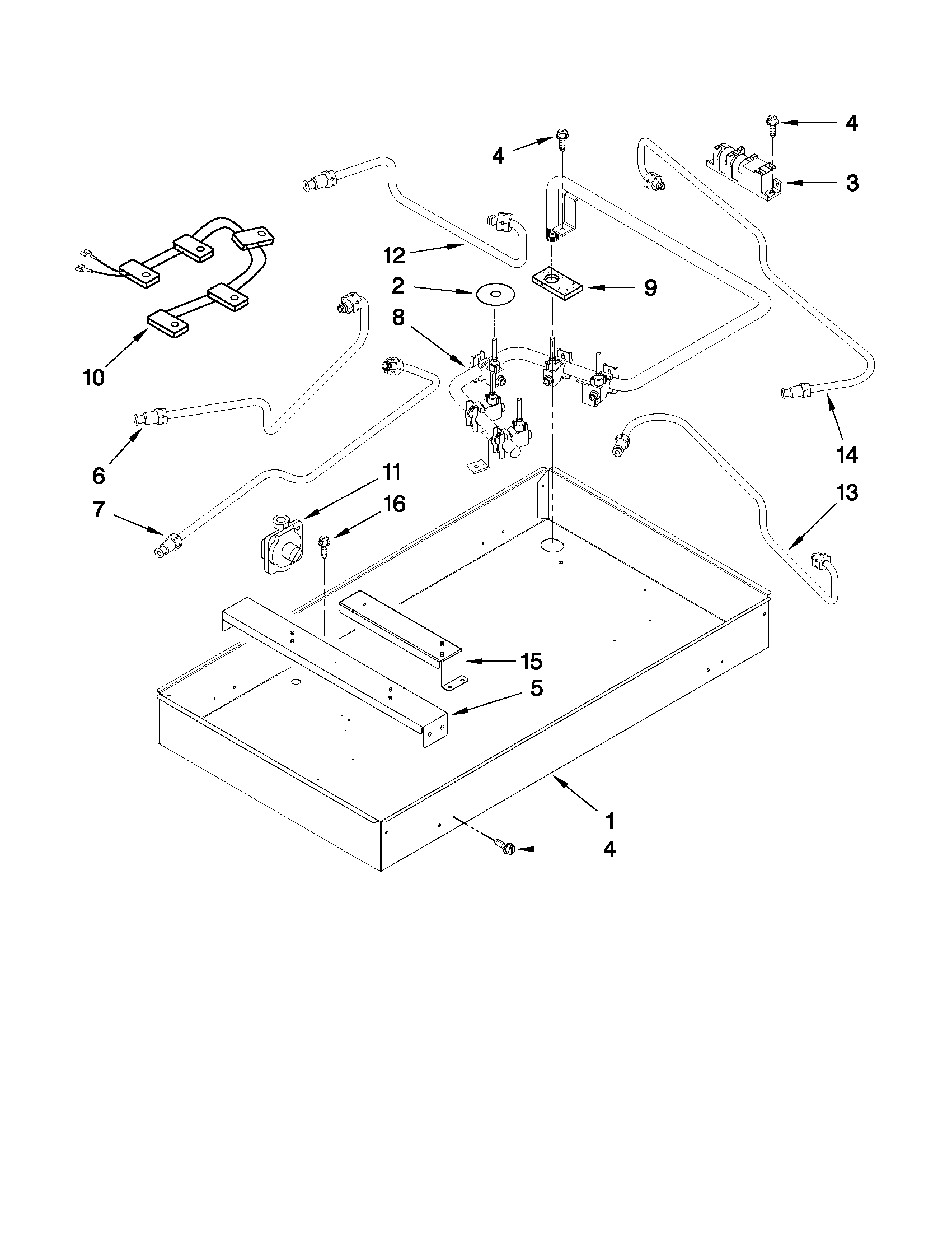 Burner box, gas valves, and switches