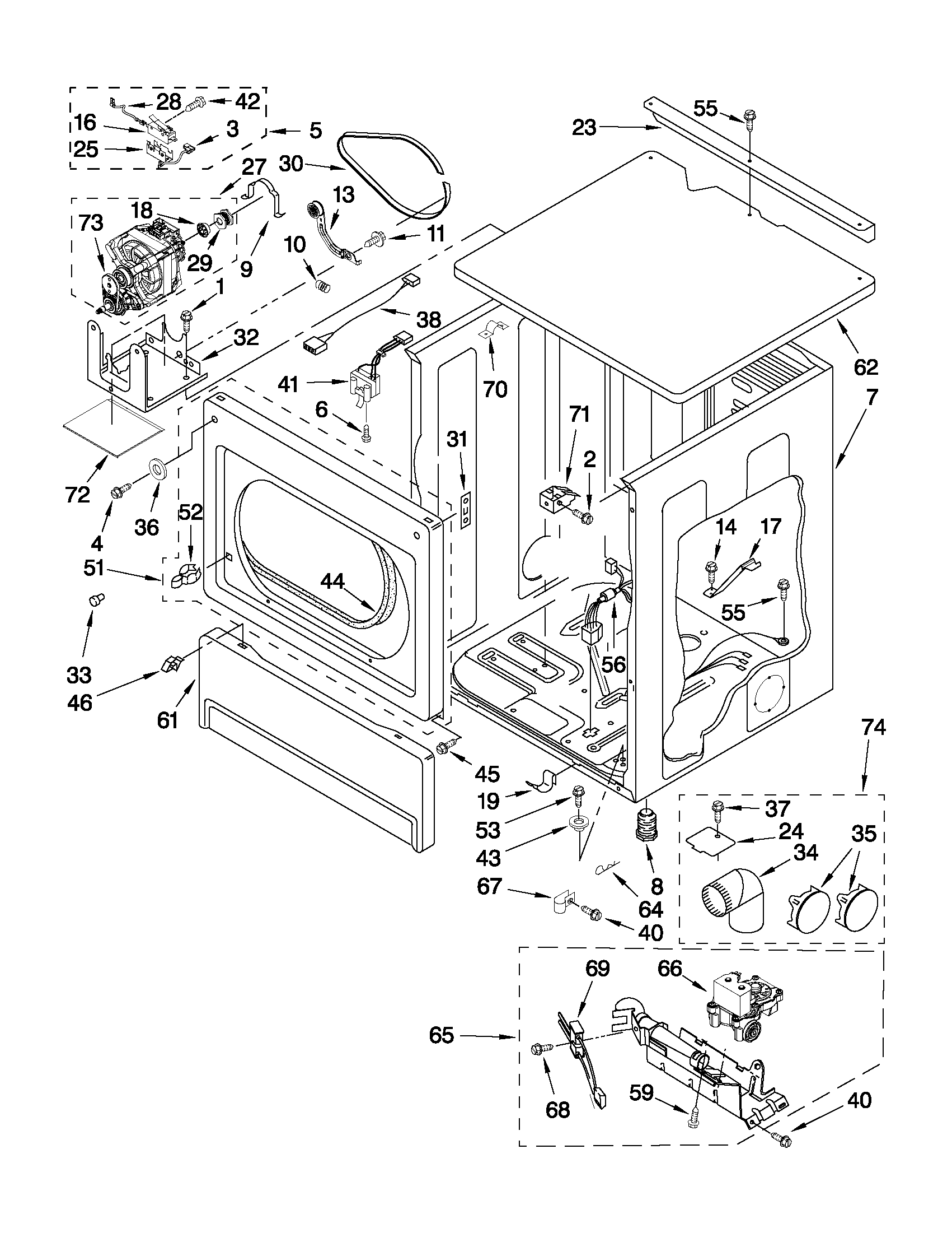 Upper cabinet and front panel parts