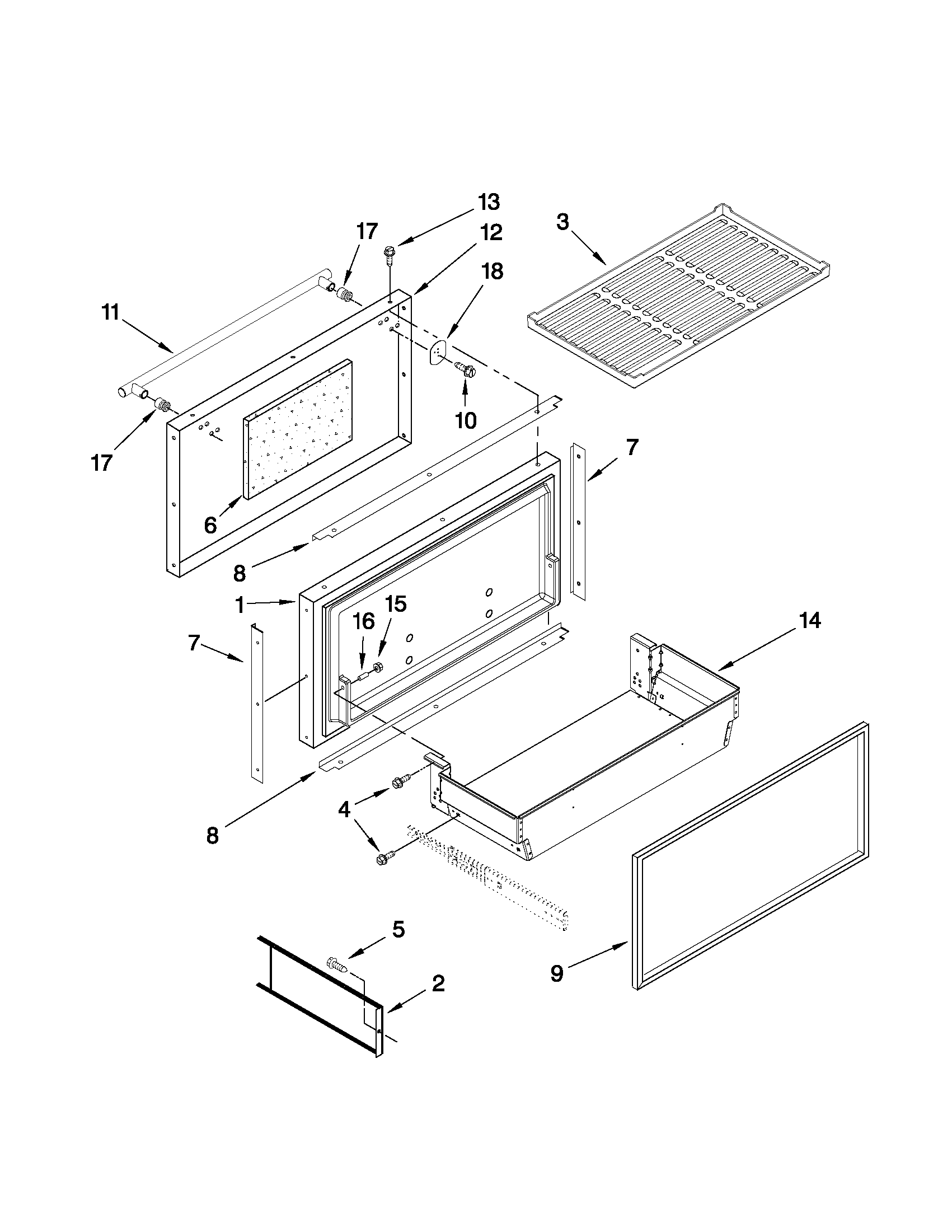 Freezer door and basket parts