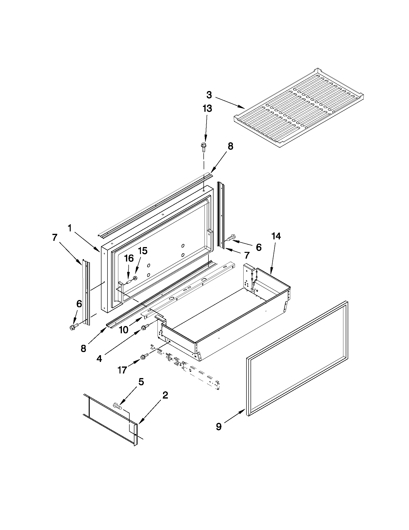 Freezer door and basket parts