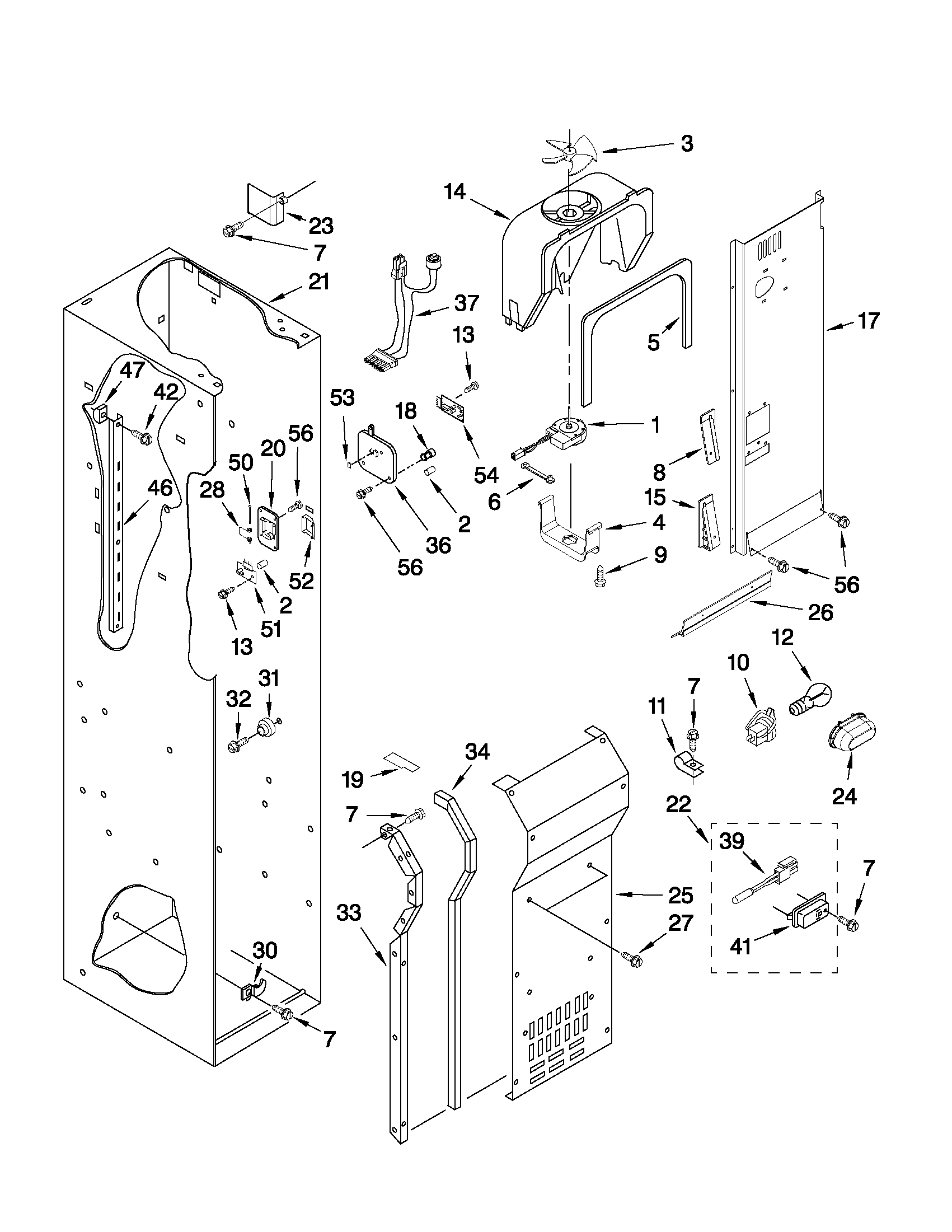 Freezer liner and air flow parts