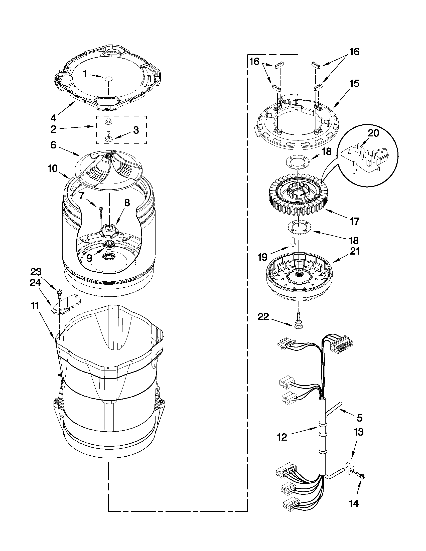 Motor, basket and tub parts