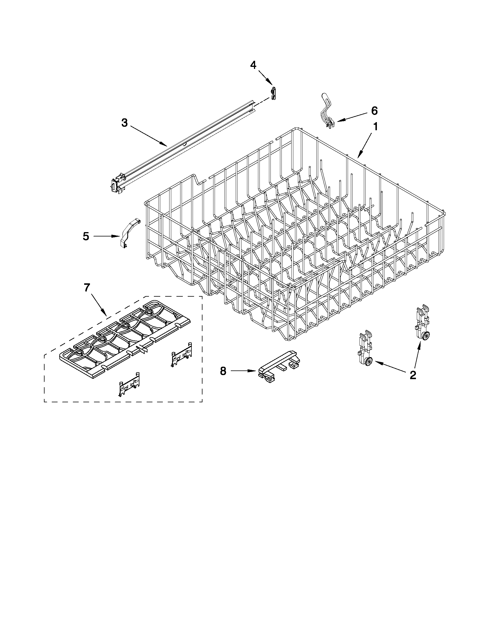 Upper rack and track parts