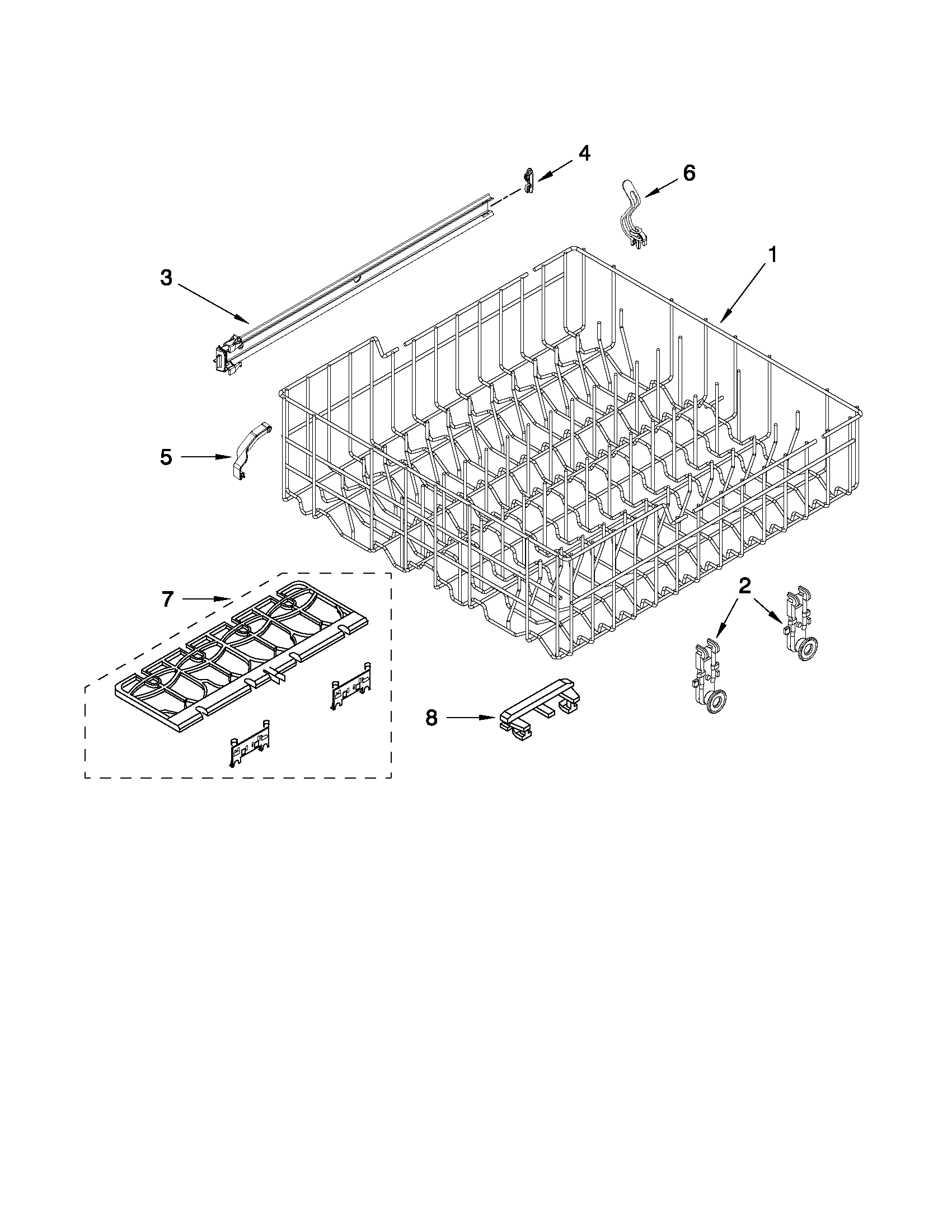Upper rack and track parts
