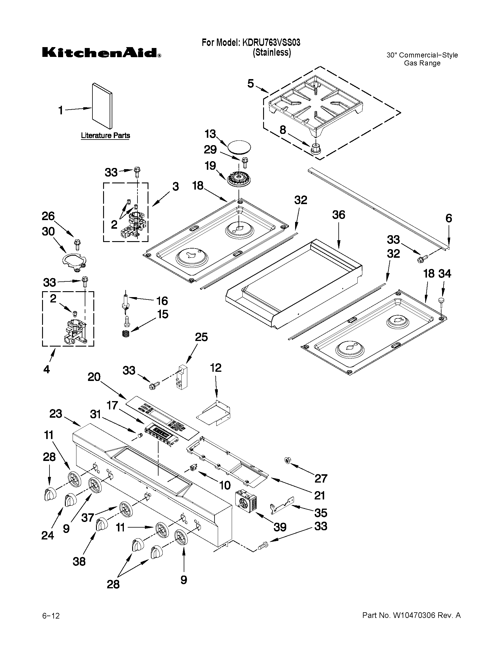 Cooktop, burner and grate parts