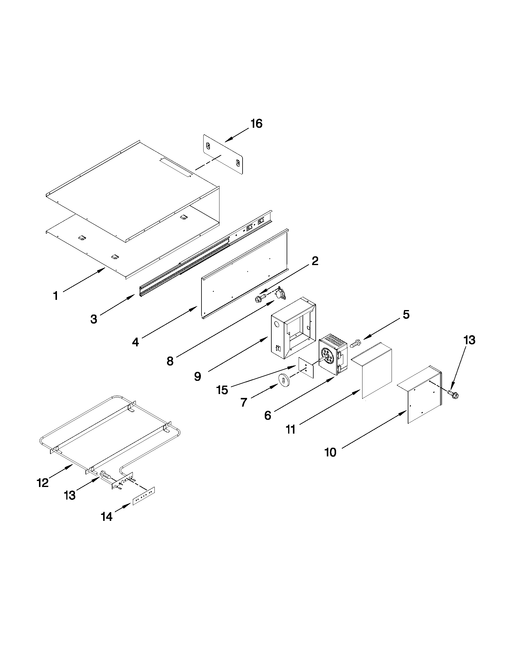 Internal warming drawer parts