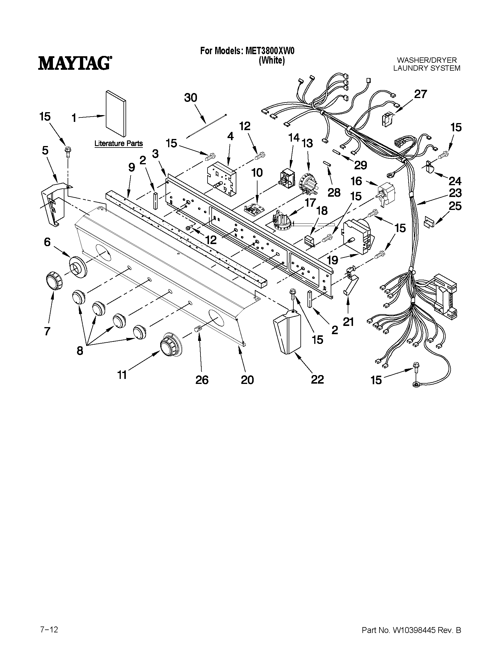 Washer/dryer control panel parts