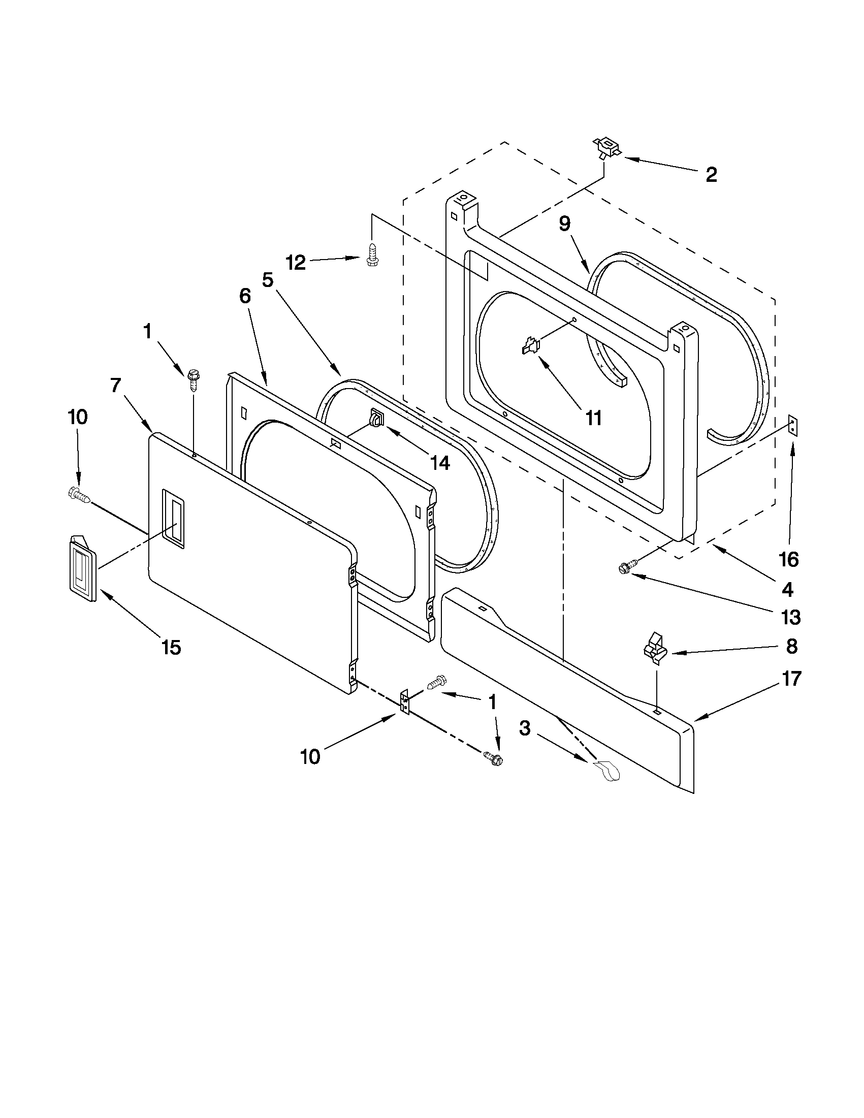 Dryer front panel and door parts