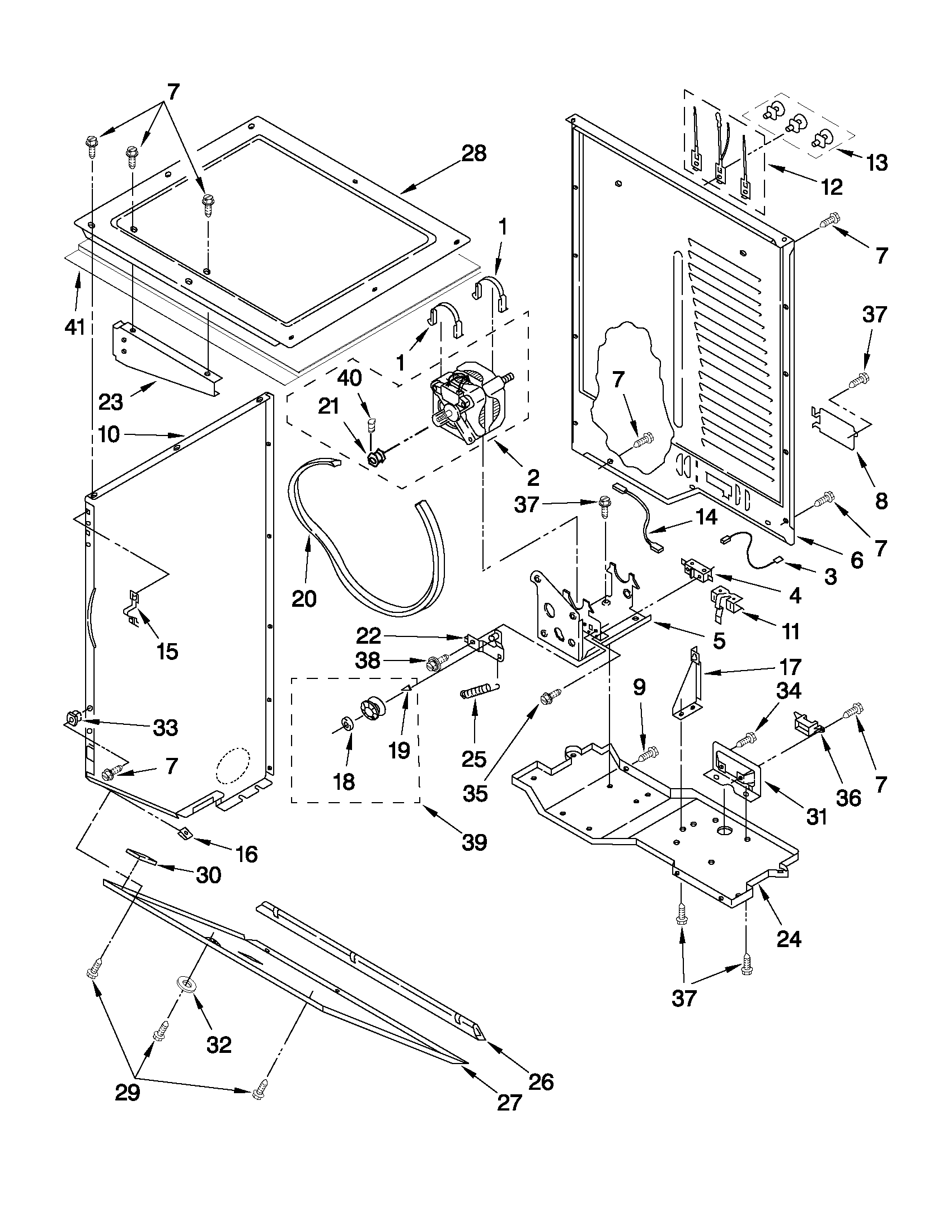 Dryer cabinet and motor parts
