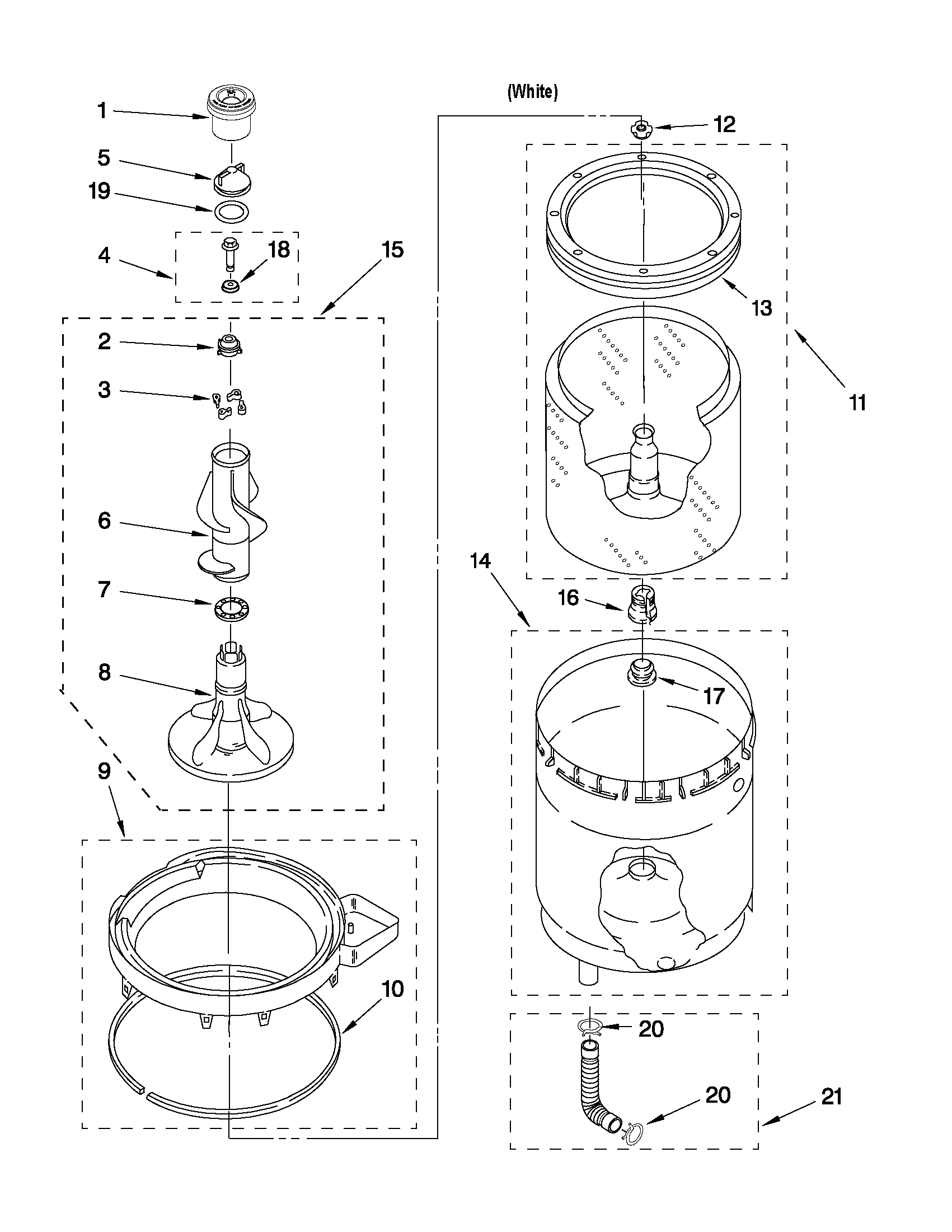 Agitator, basket and tub parts