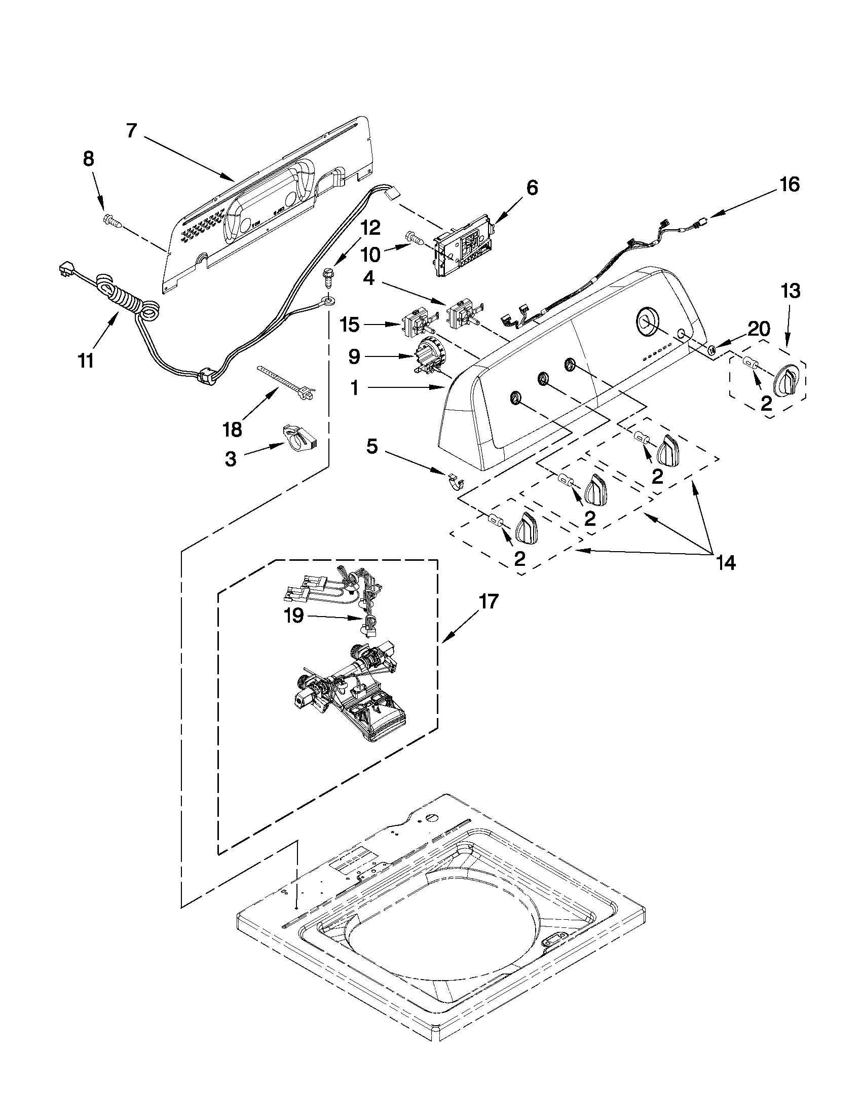 Controls and water inlet parts