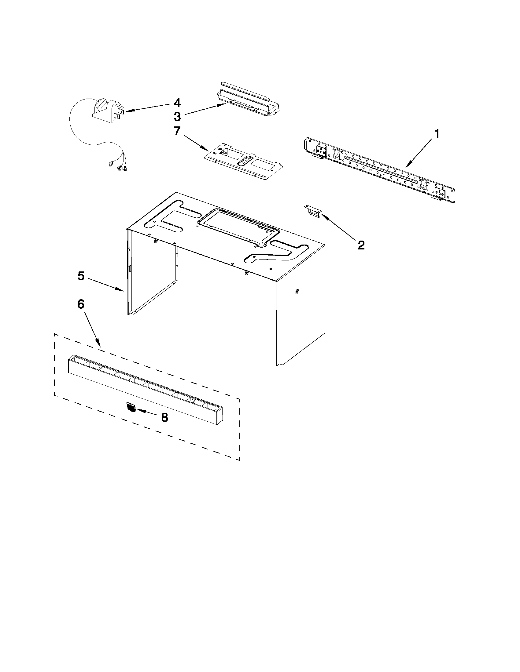 Cabinet and installation parts