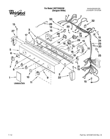 Washer/dryer control panel parts
