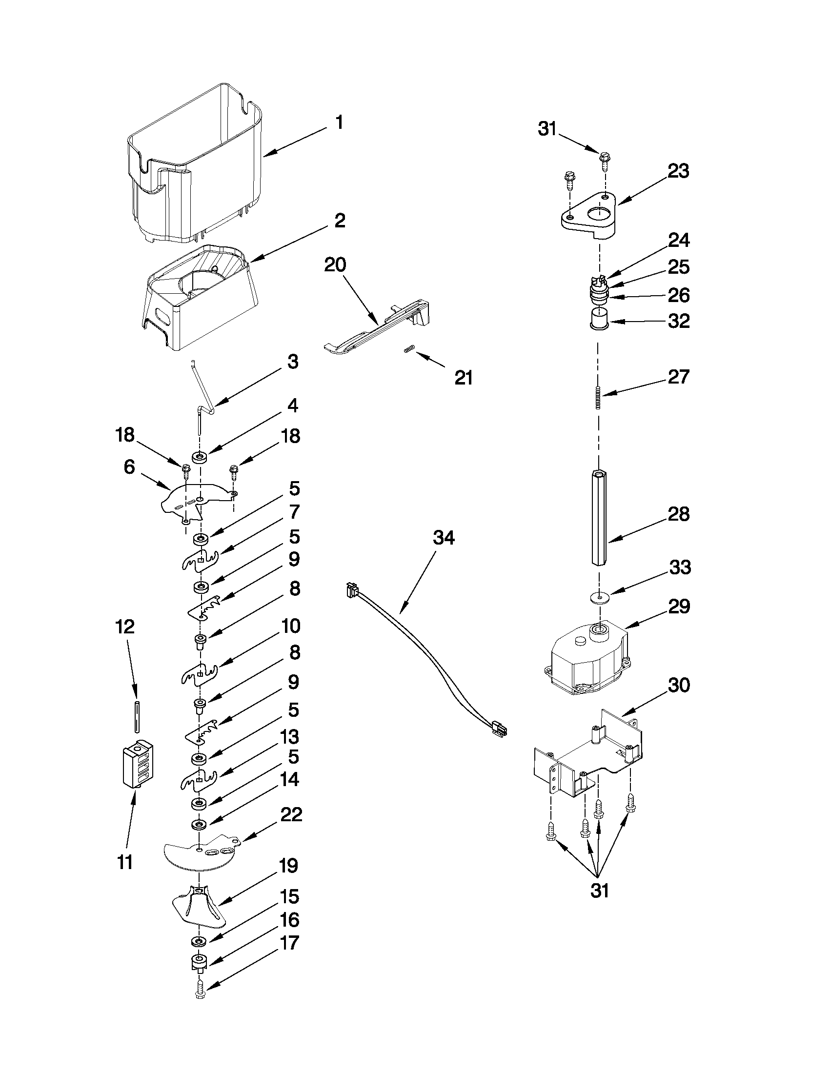 Motor and ice container parts