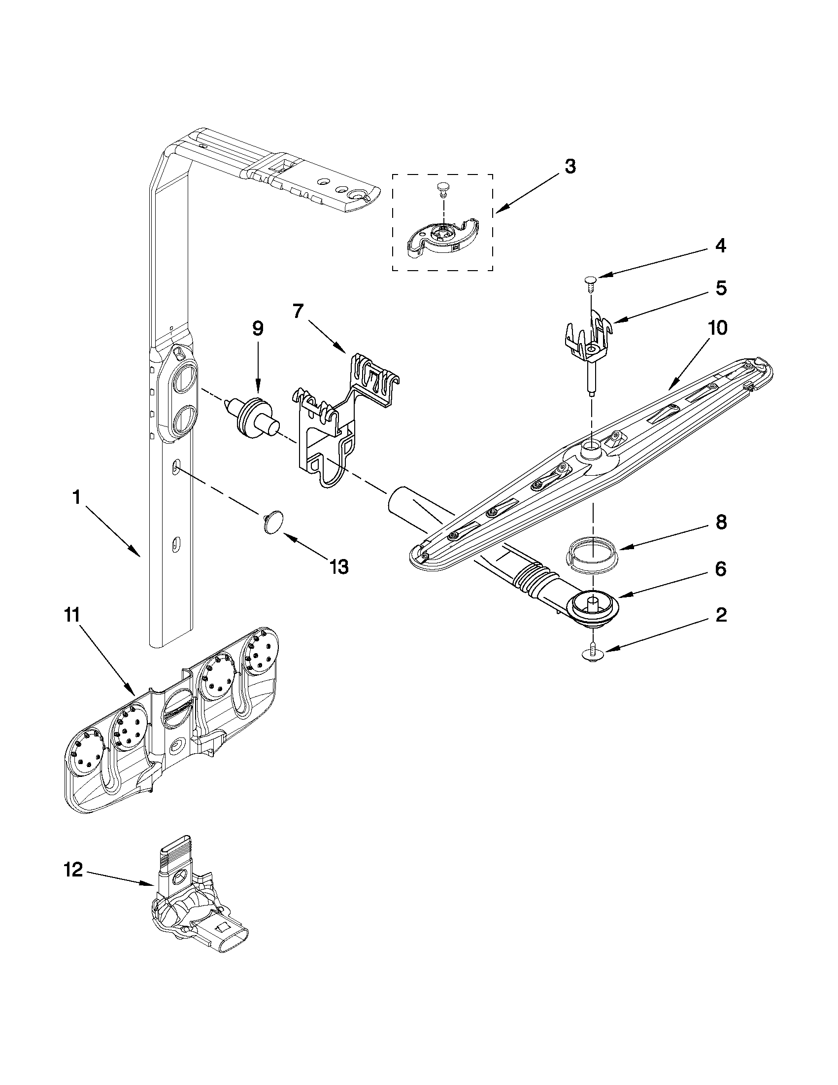 Upper wash and rinse parts