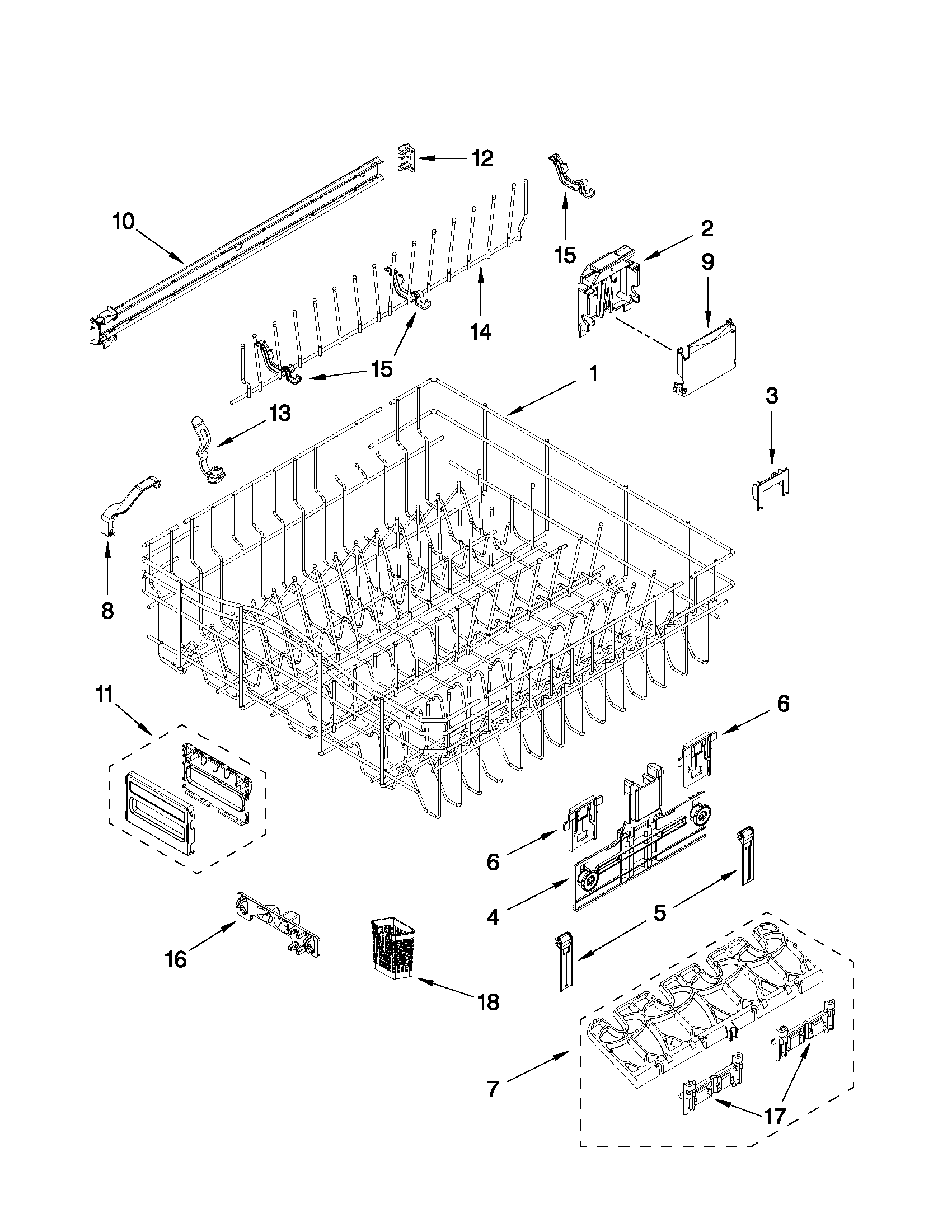 Upper rack and track parts