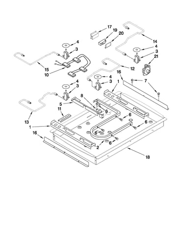 Burner box, gas valves, and switches