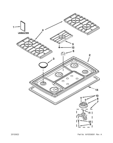 Cooktop, burner and grate parts