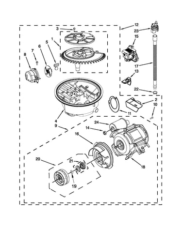 Pump, washarm and motor parts