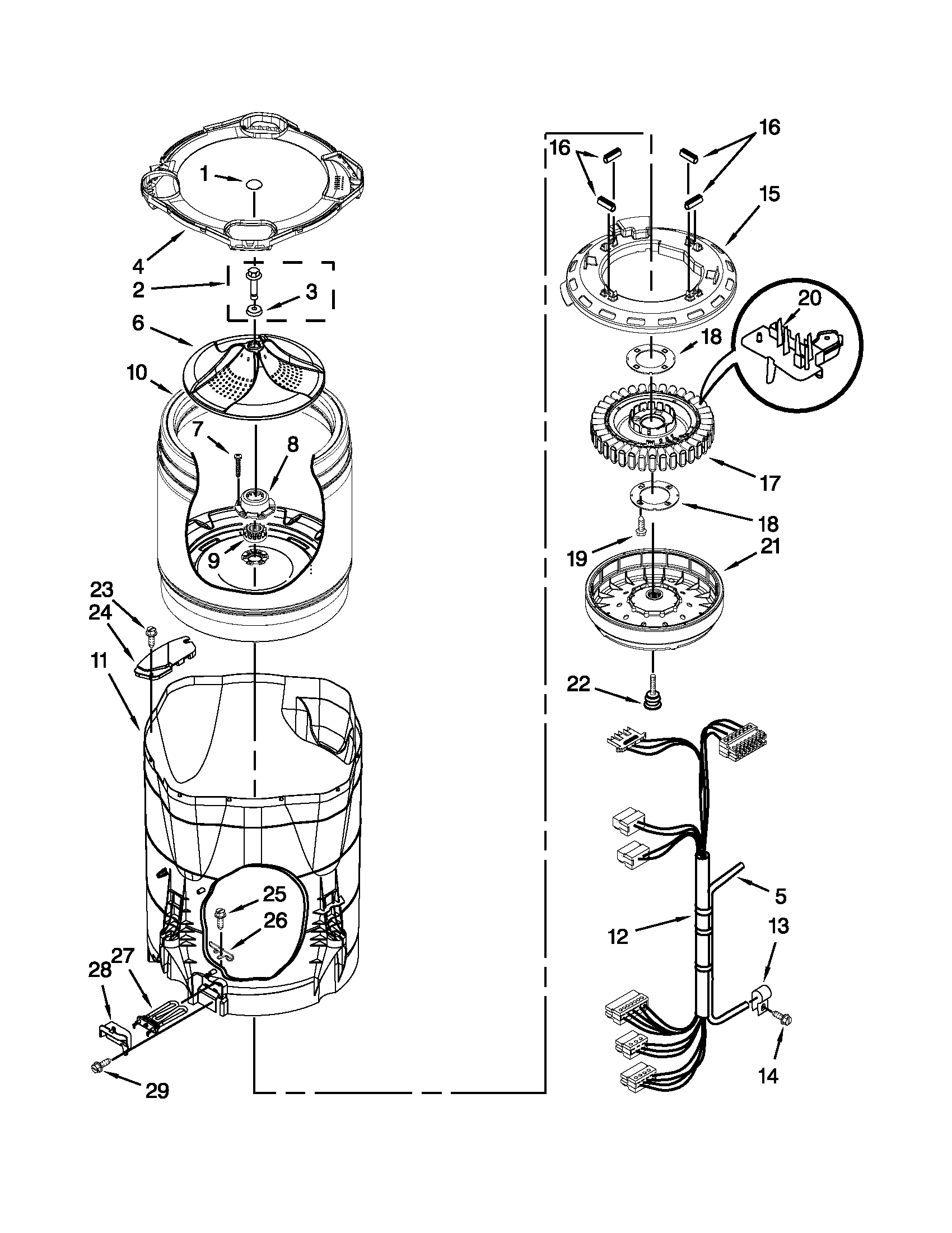 Motor, basket and tub parts