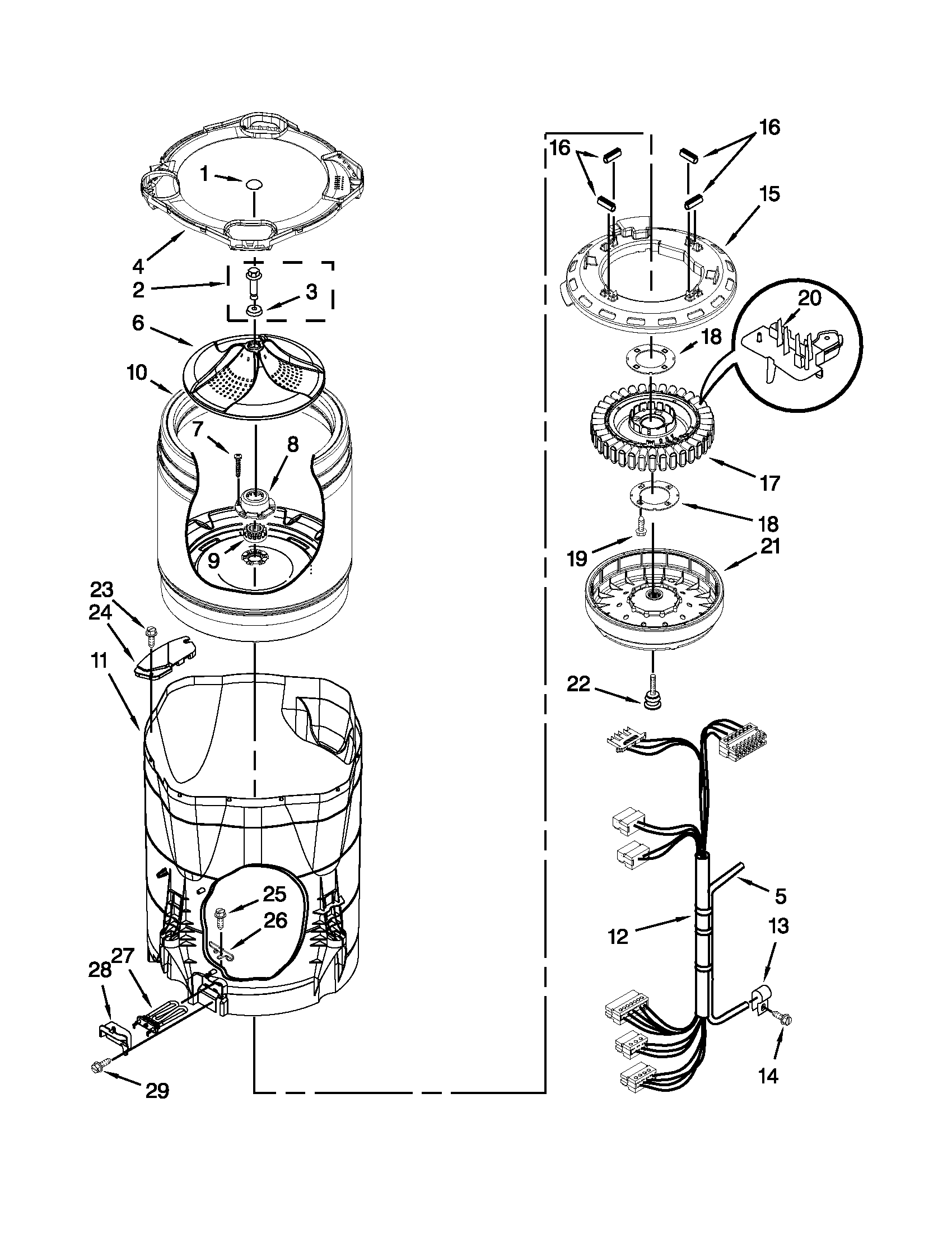 MOTOR, BASKET AND TUB PARTS