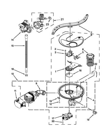 Pump, washarm and motor parts