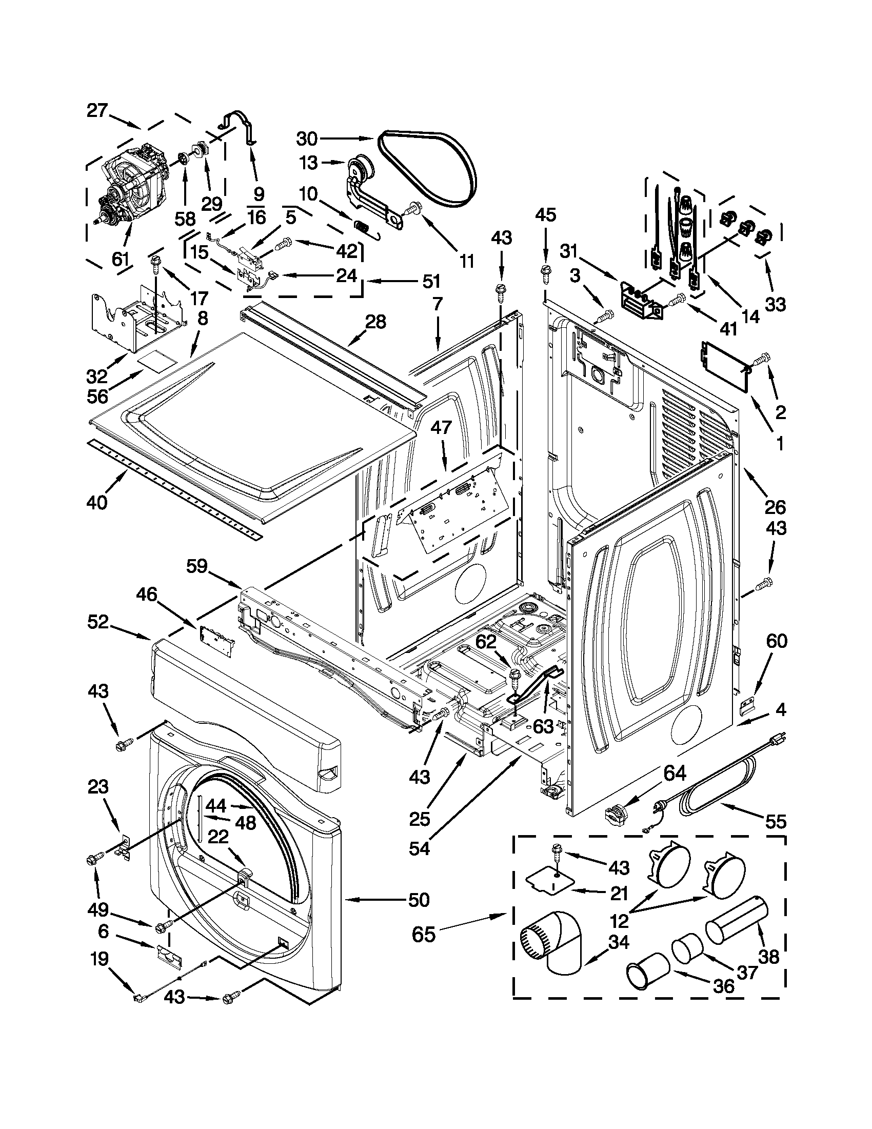 Dryer cabinet parts