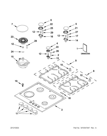 Cooktop, burner and grate parts