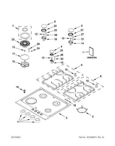 Cooktop, burner and grate parts