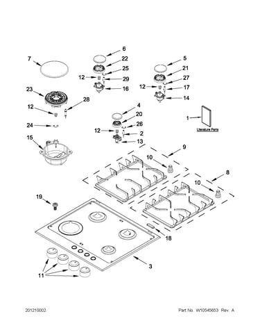 Cooktop, burner and grate parts