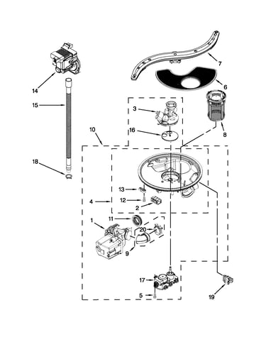 Pump, washarm and motor parts