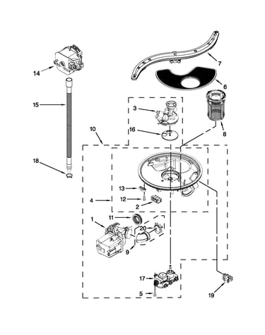 Pump, washarm and motor parts