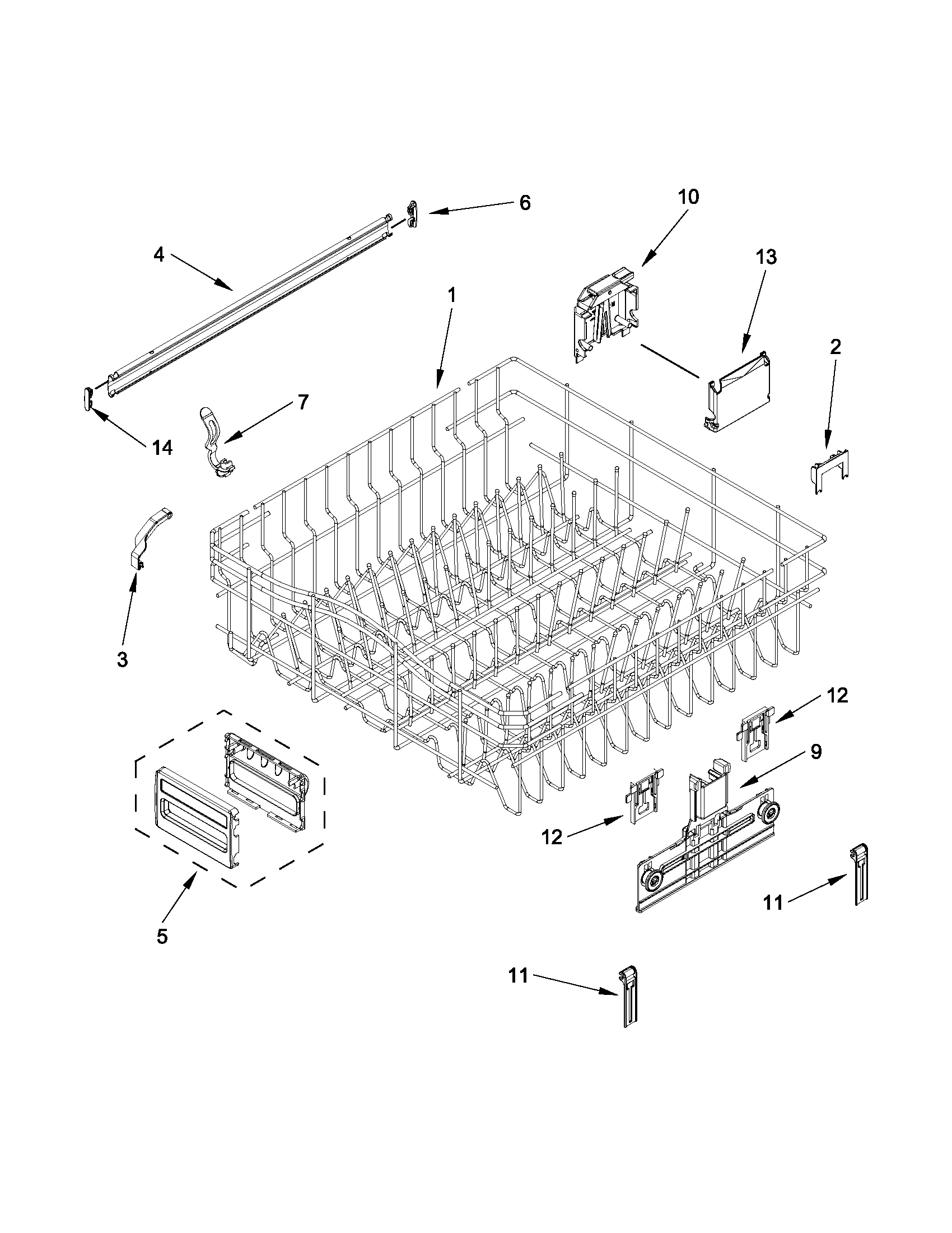 Upper rack and track parts